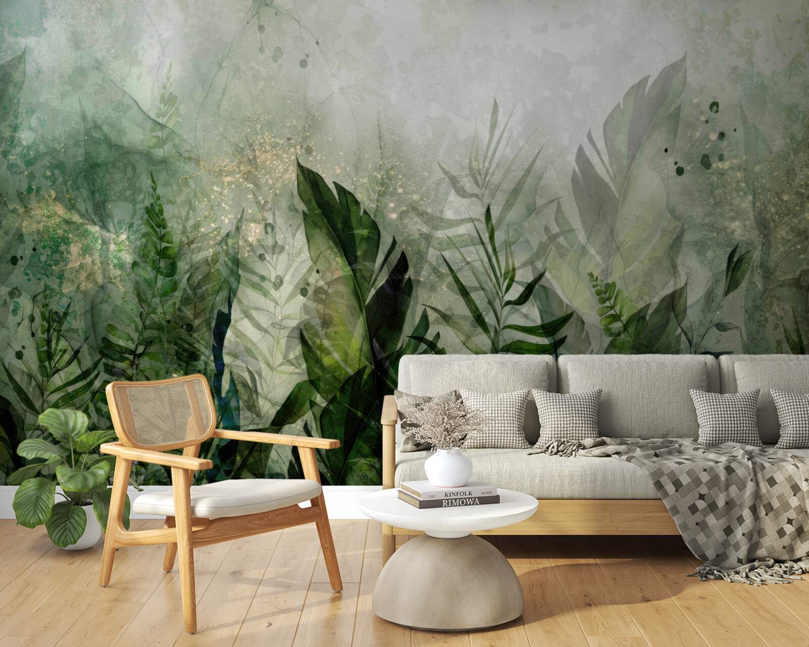 Fotobehang groene bladeren in een abstracte stijl