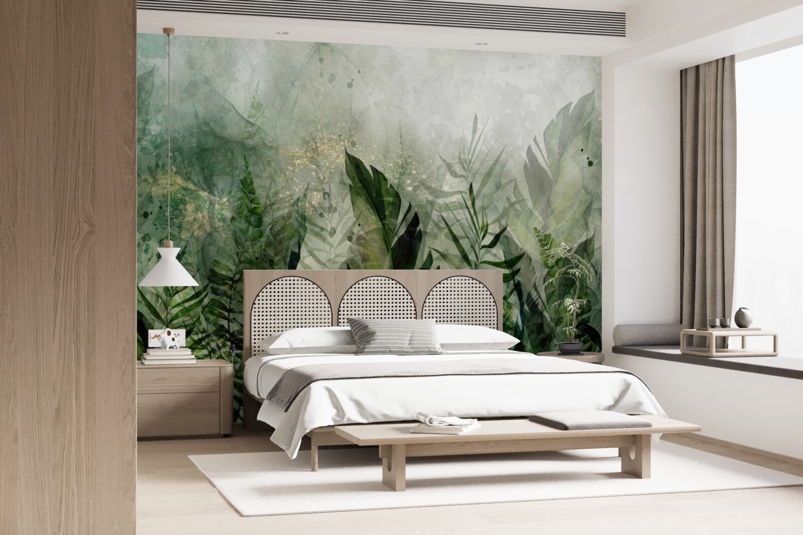 Fotobehang groene bladeren in een abstracte stijl