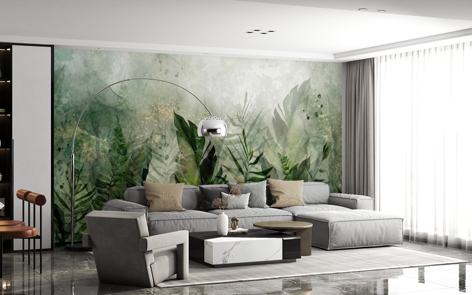 Fotobehang groene bladeren in een abstracte stijl