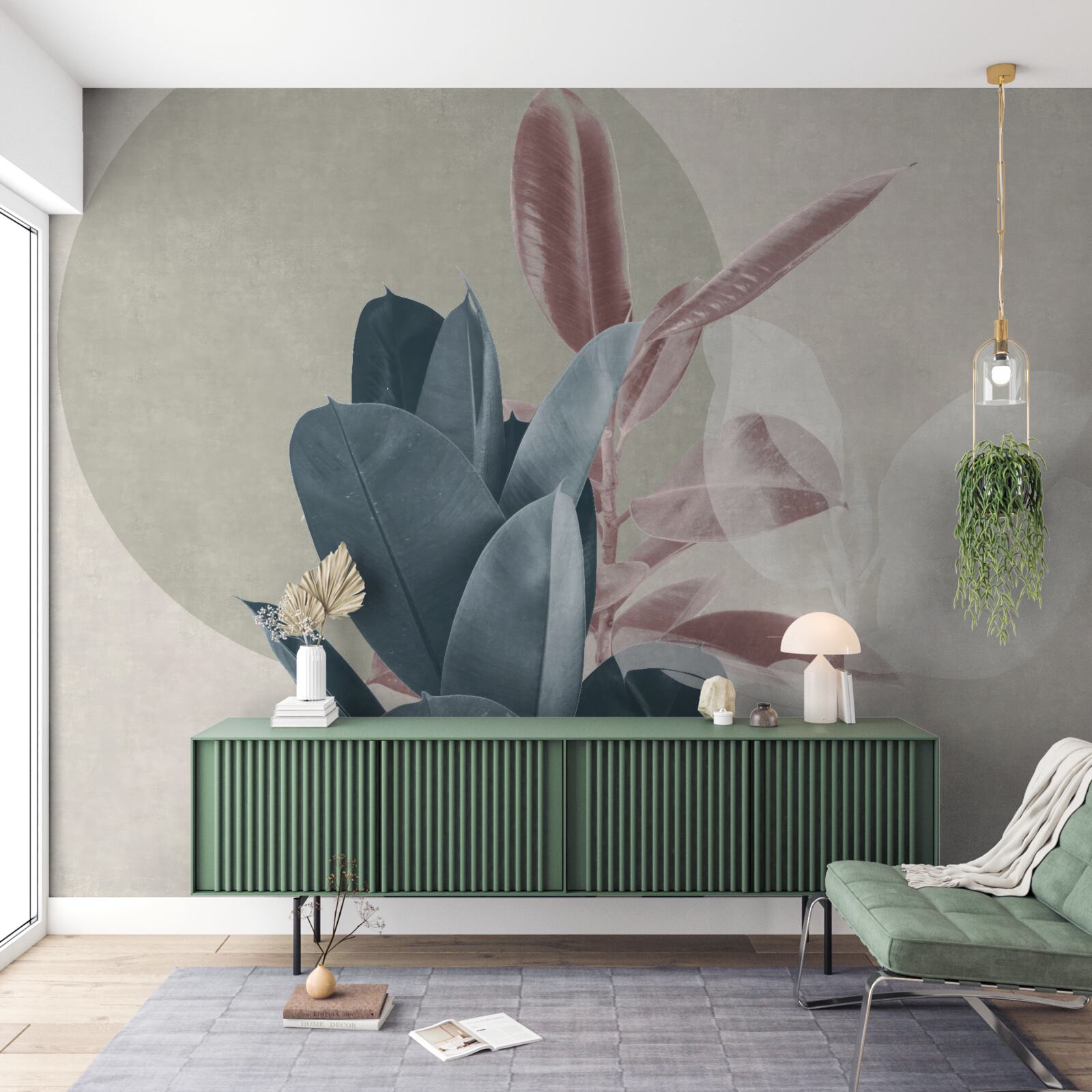 Fotobehang vijgenboom tegen een grijze muur