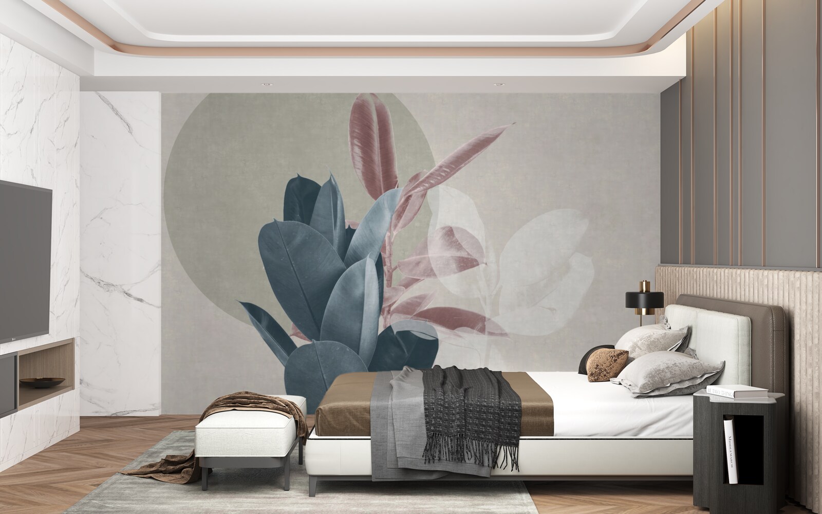 Fotobehang vijgenboom tegen een grijze muur