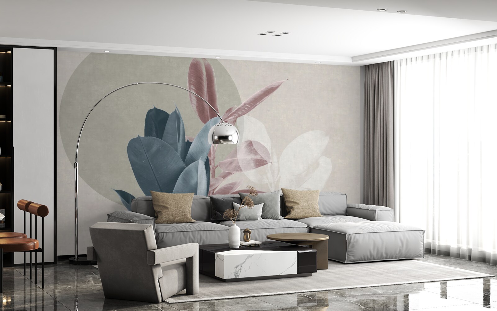 Fotobehang vijgenboom tegen een grijze muur