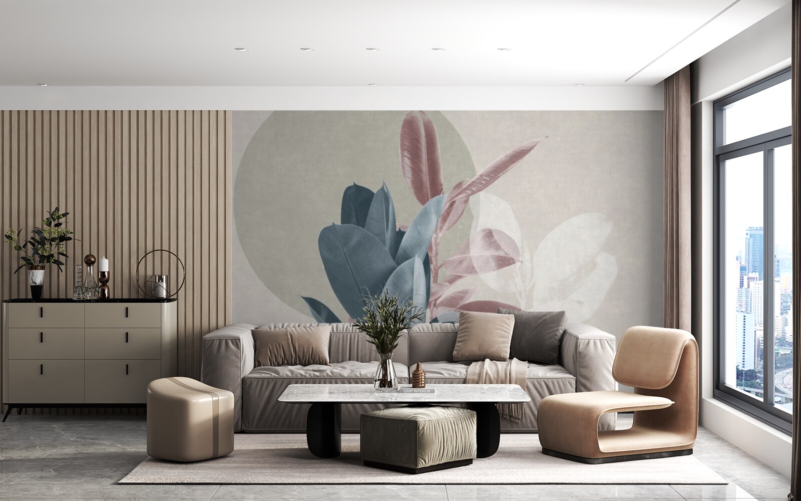 Fotobehang vijgenboom tegen een grijze muur