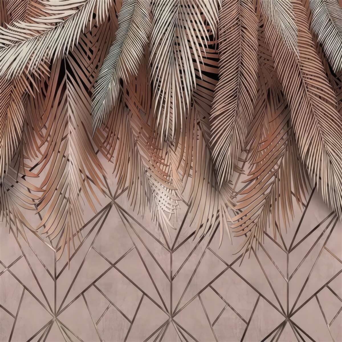 Fotobehang geometrische patronen en veren