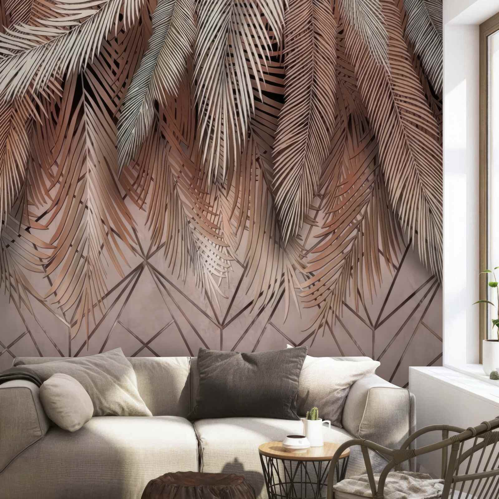 Fotobehang geometrische patronen en veren