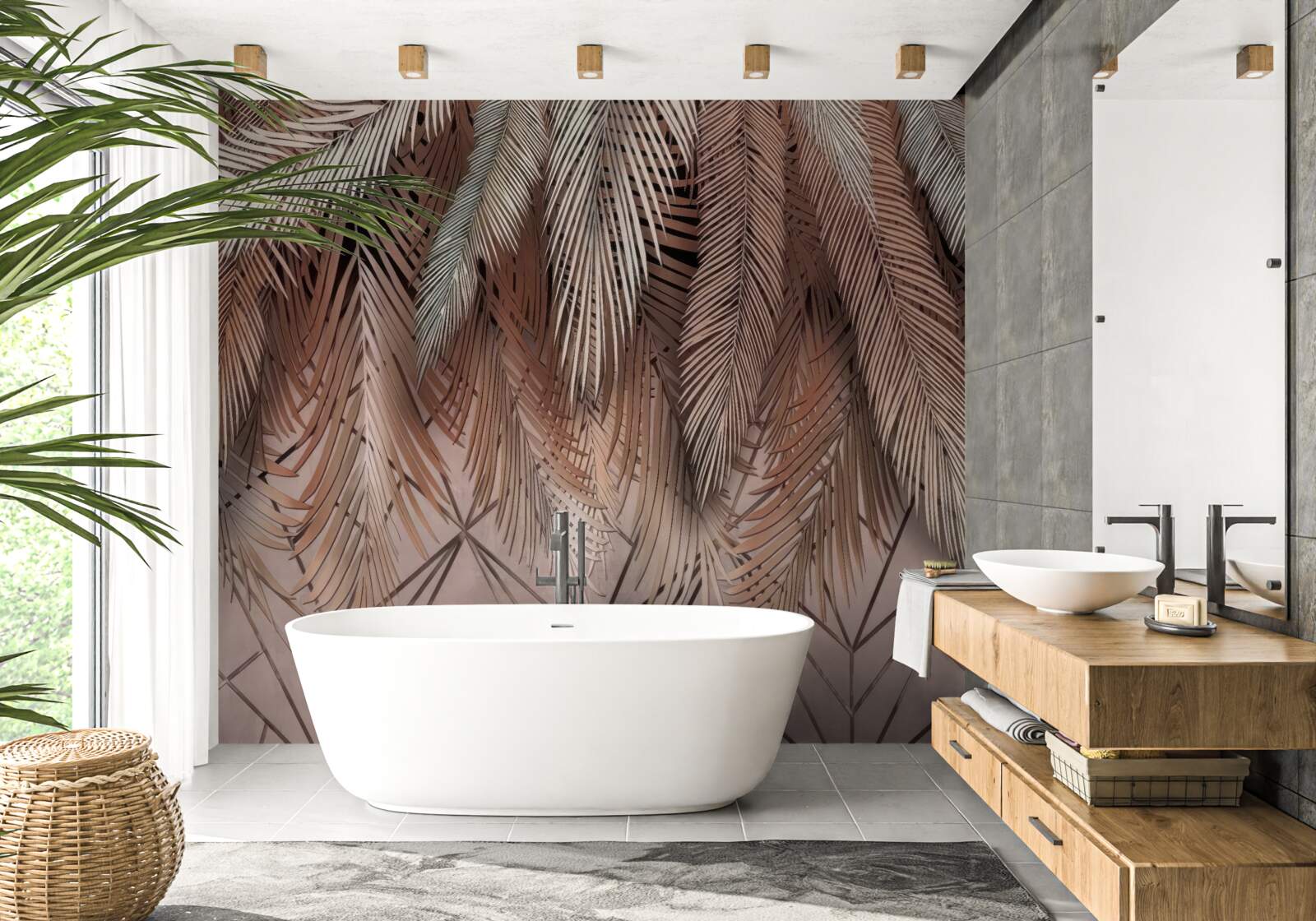 Fotobehang geometrische patronen en veren