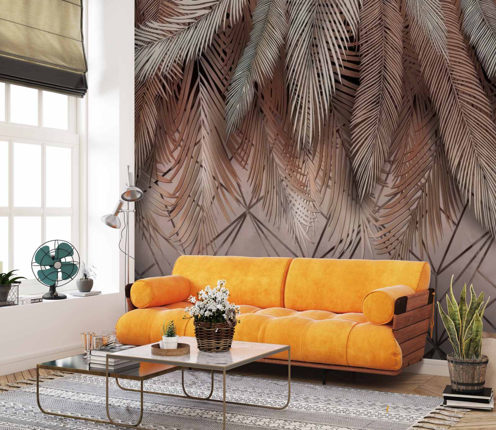 Fotobehang geometrische patronen en veren