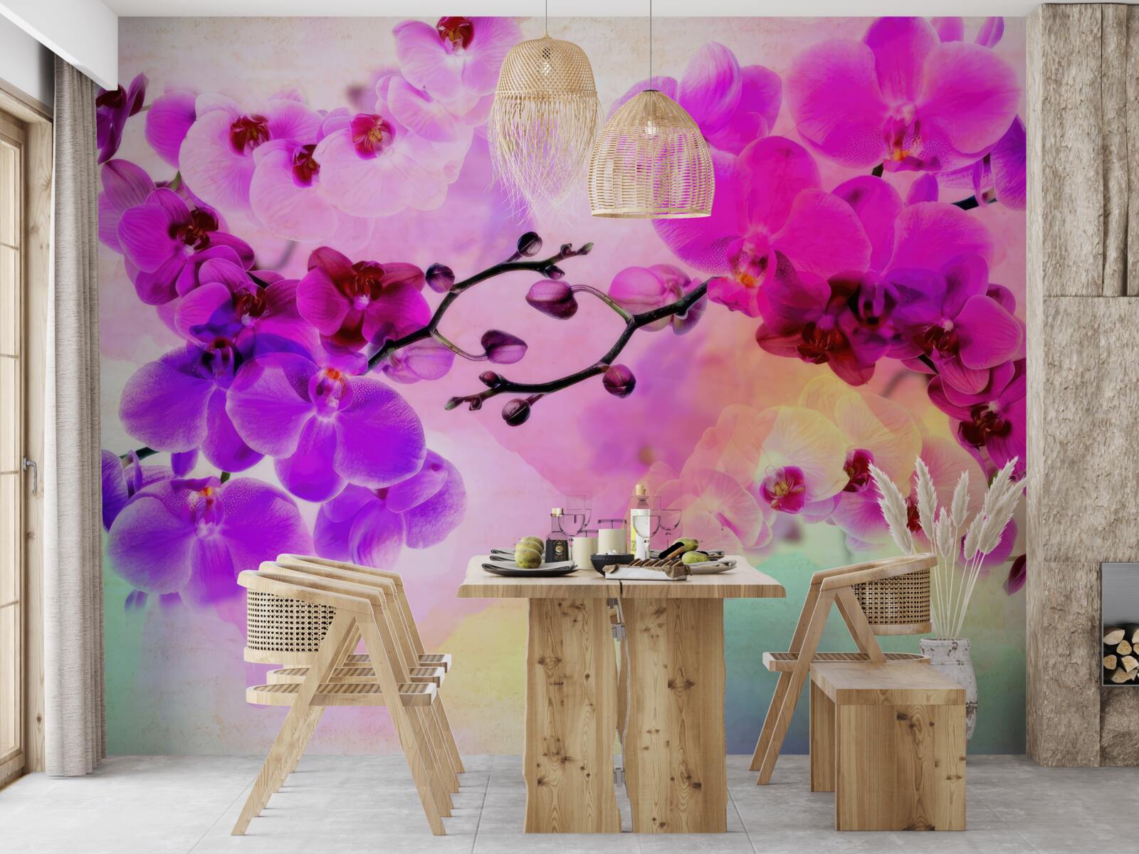 Fotobehang orchideeën in alle tinten van de regenboog