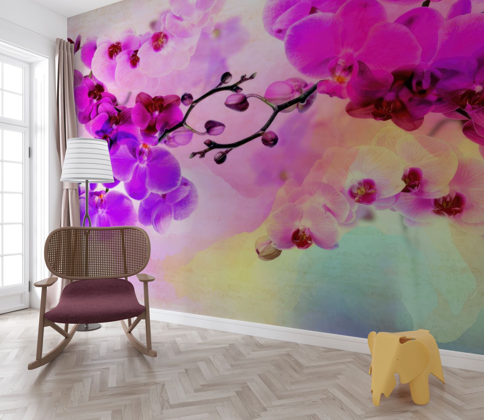 Fotobehang orchideeën in alle tinten van de regenboog