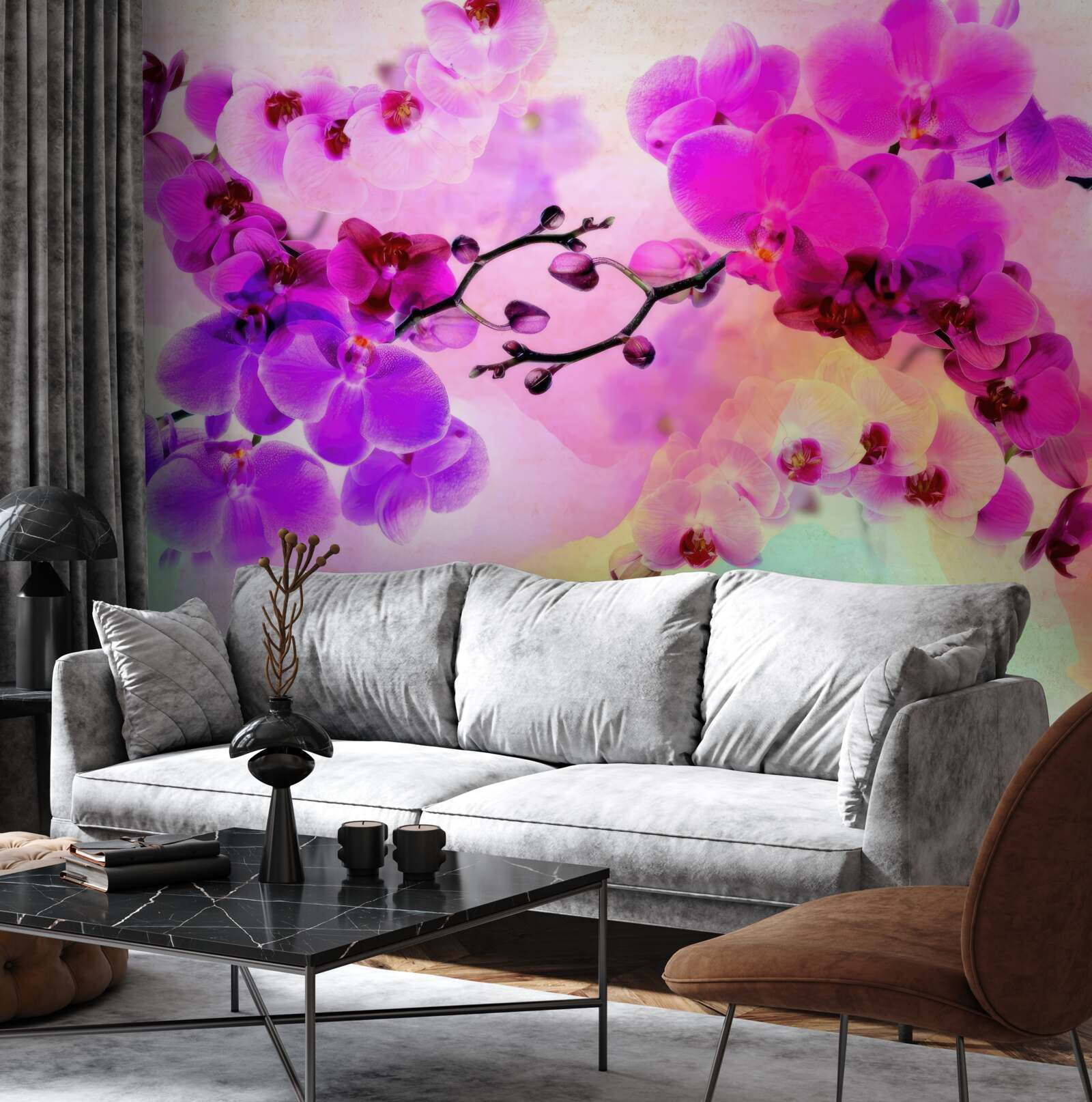 Fotobehang orchideeën in alle tinten van de regenboog