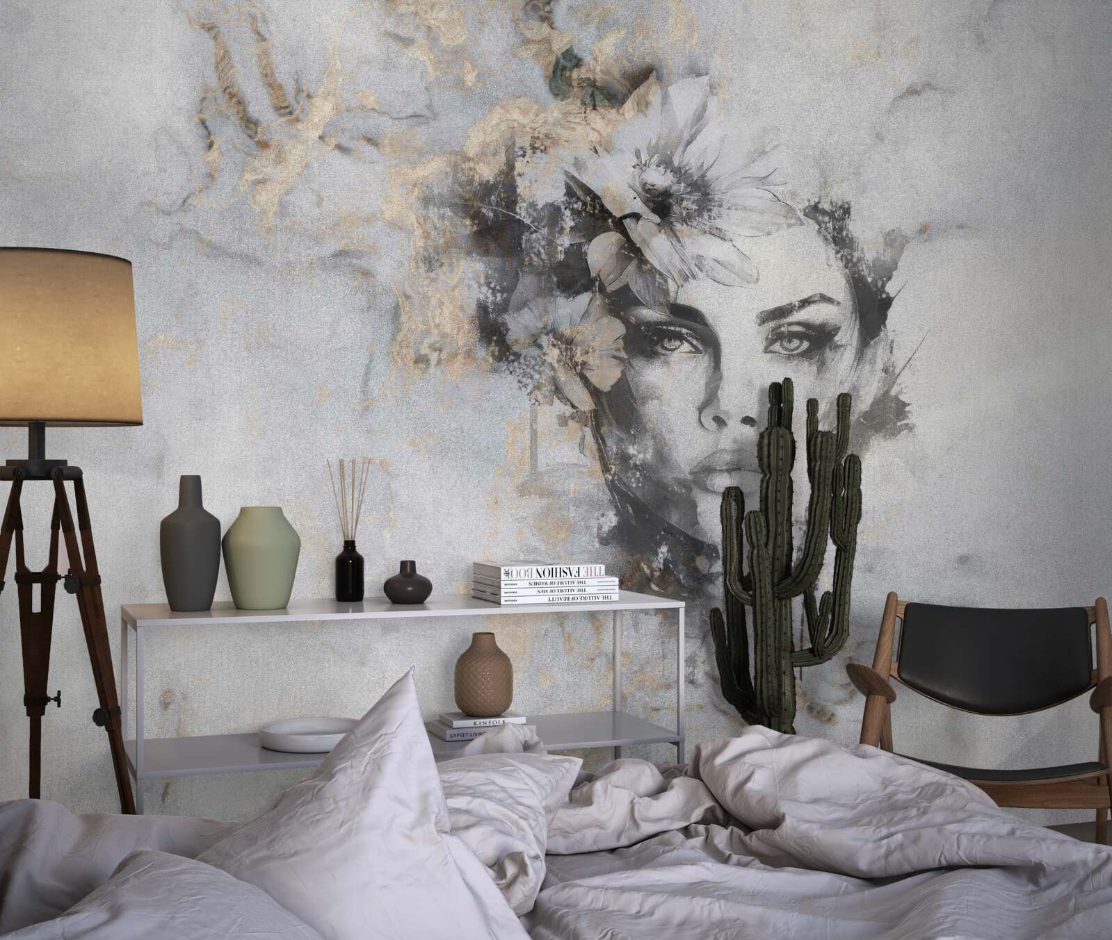 Fotobehang beeld van een meisje dat in de verte kijkt