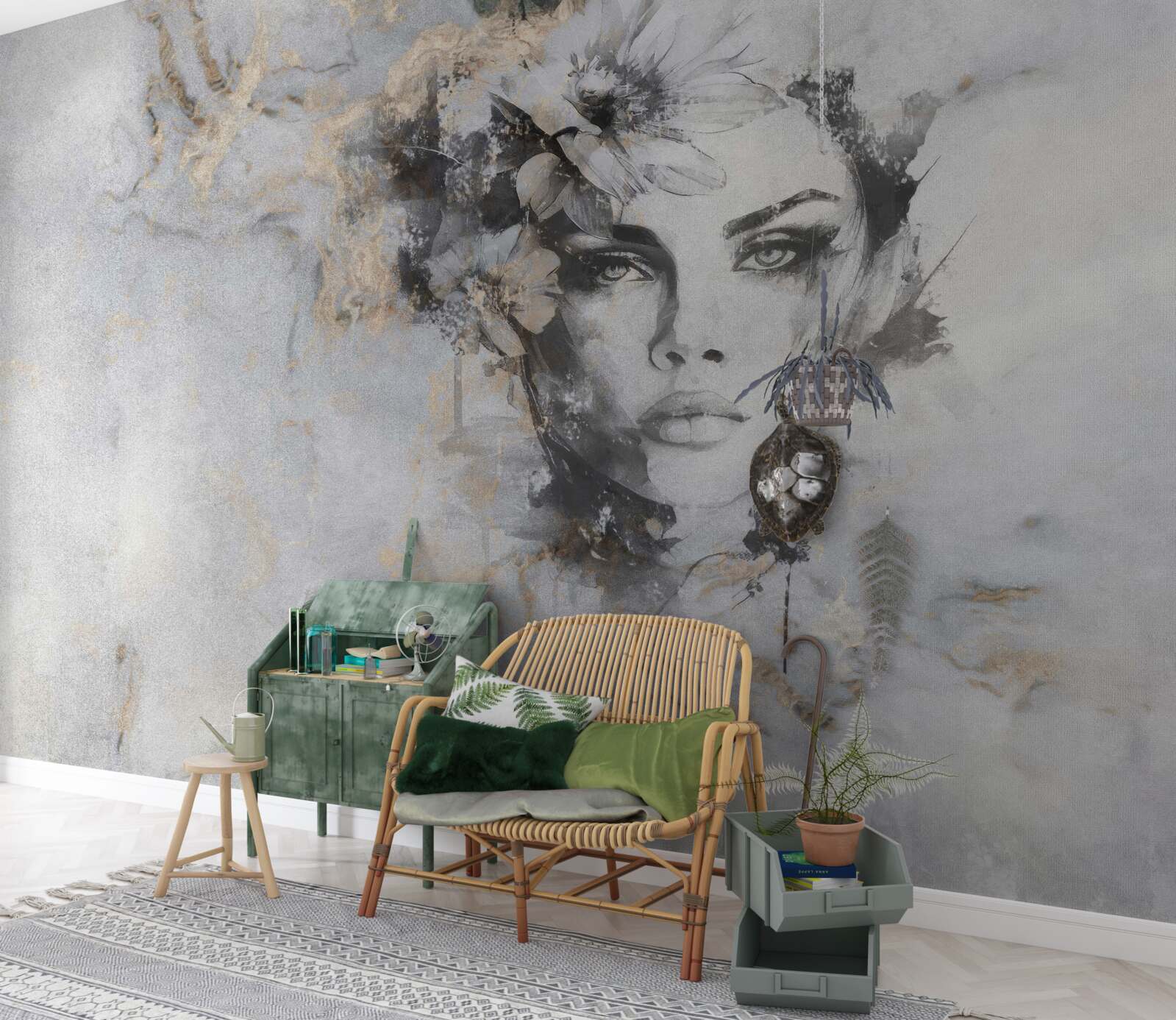 Fotobehang beeld van een meisje dat in de verte kijkt