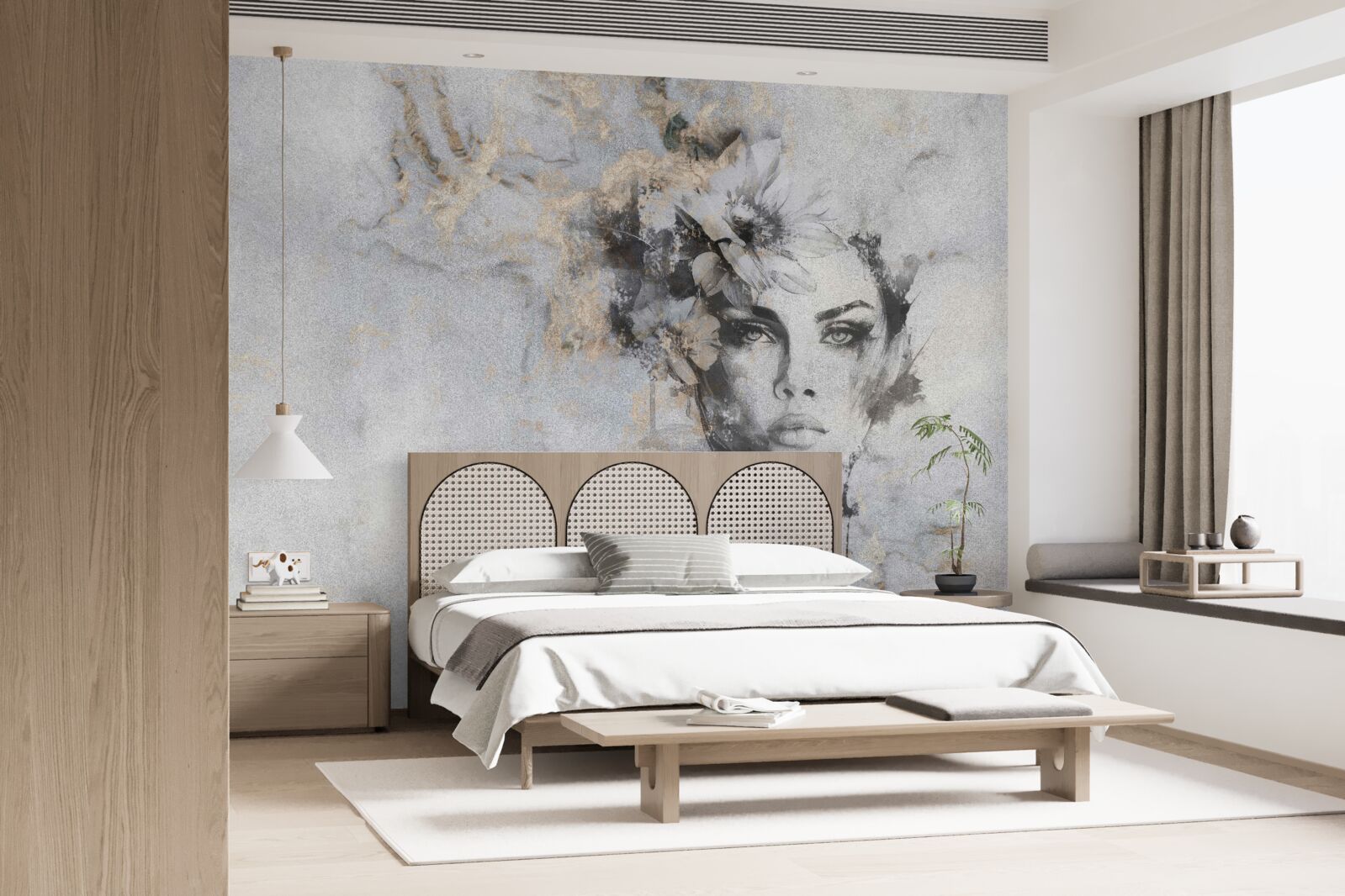 Fotobehang beeld van een meisje dat in de verte kijkt