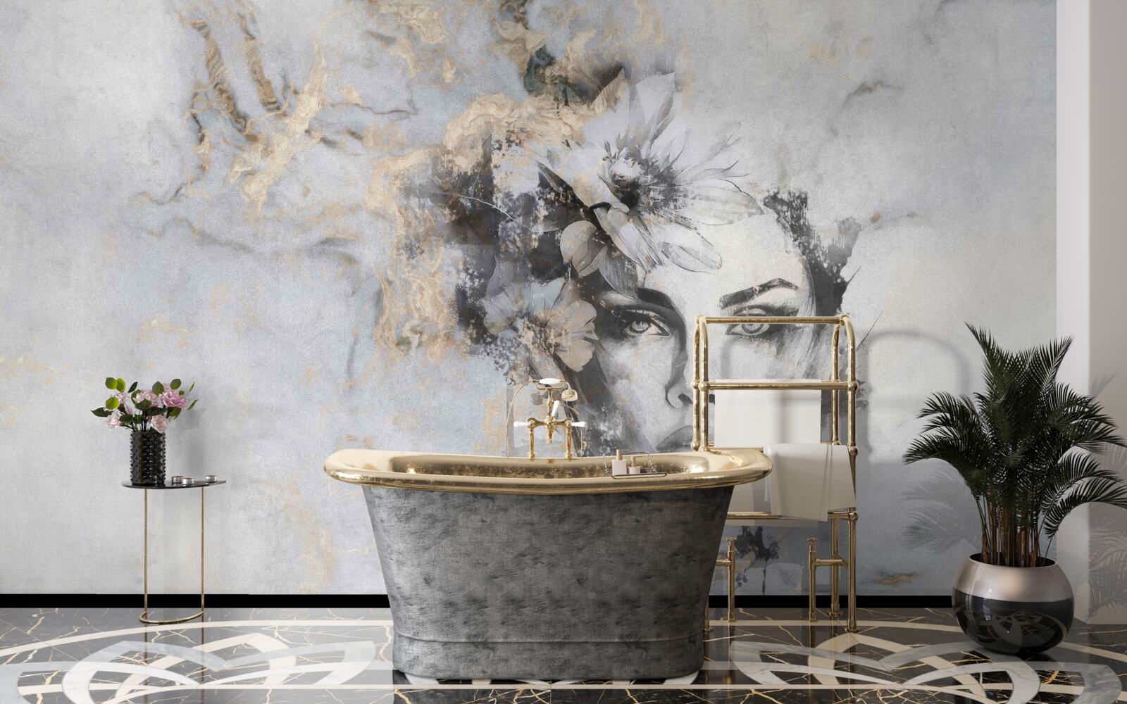 Fotobehang beeld van een meisje dat in de verte kijkt