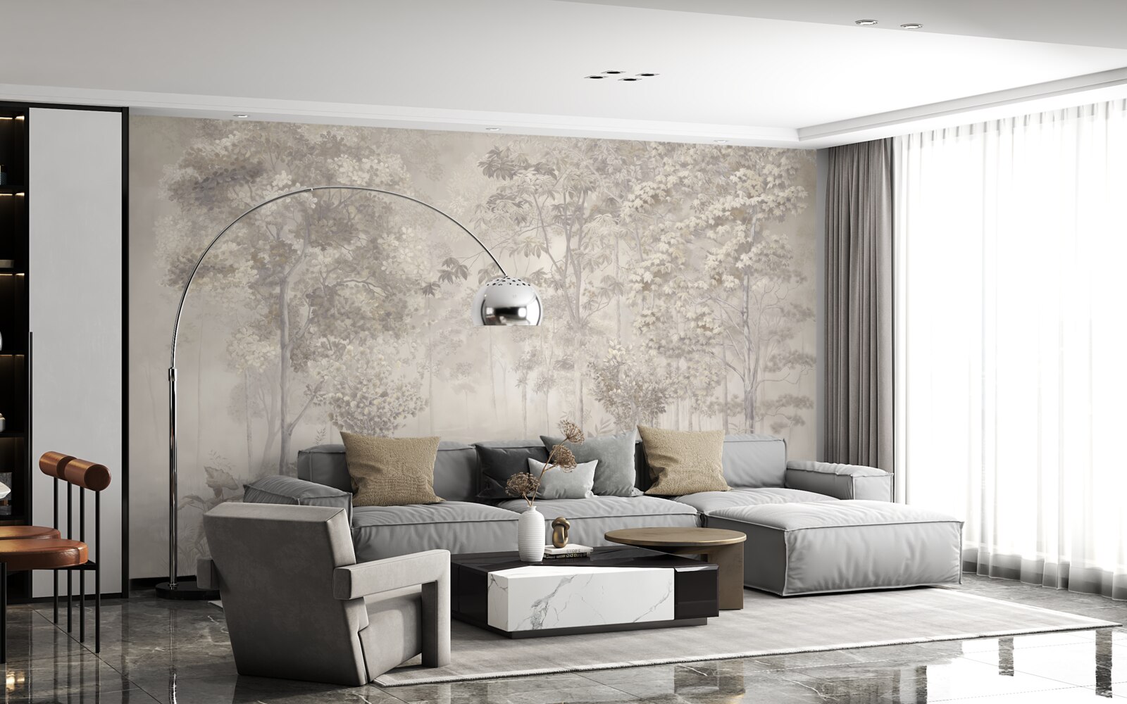 Fotobehang bosje ranke bomen