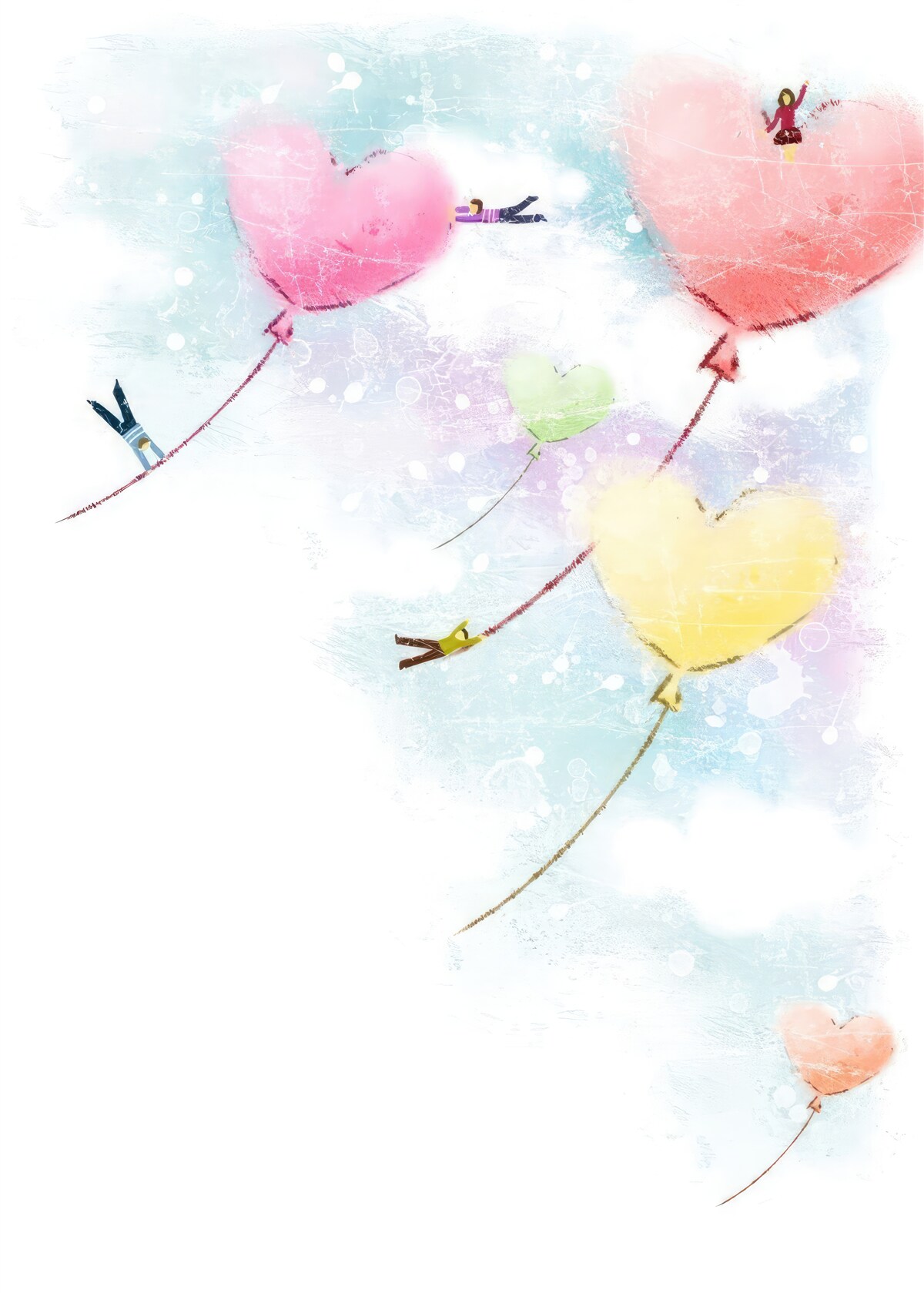 Fotobehang mensen vliegen in hartvormige ballonnen