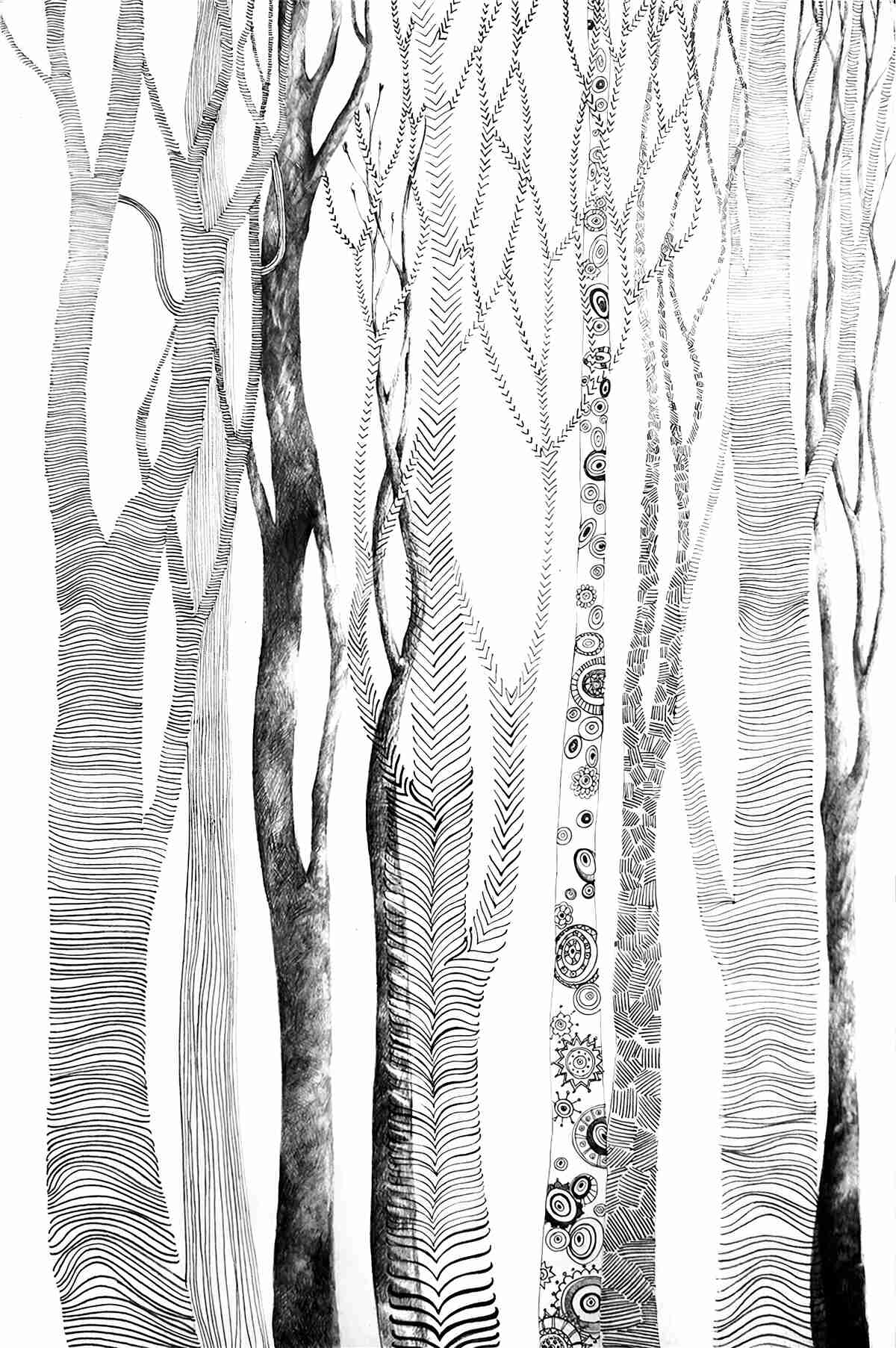 Fotobehang patroon van berken in het bos, naadloos