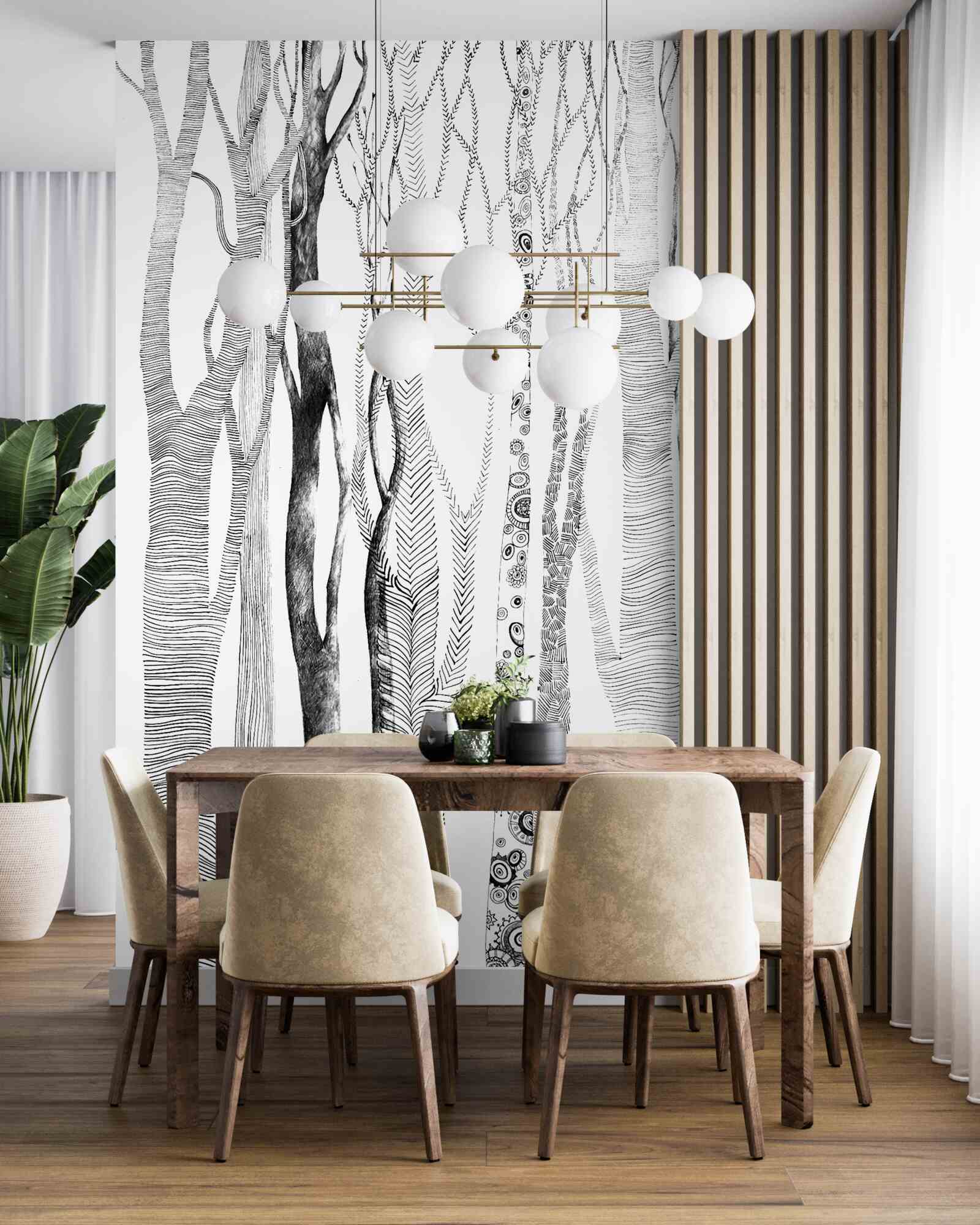 Fotobehang patroon van berken in het bos, naadloos