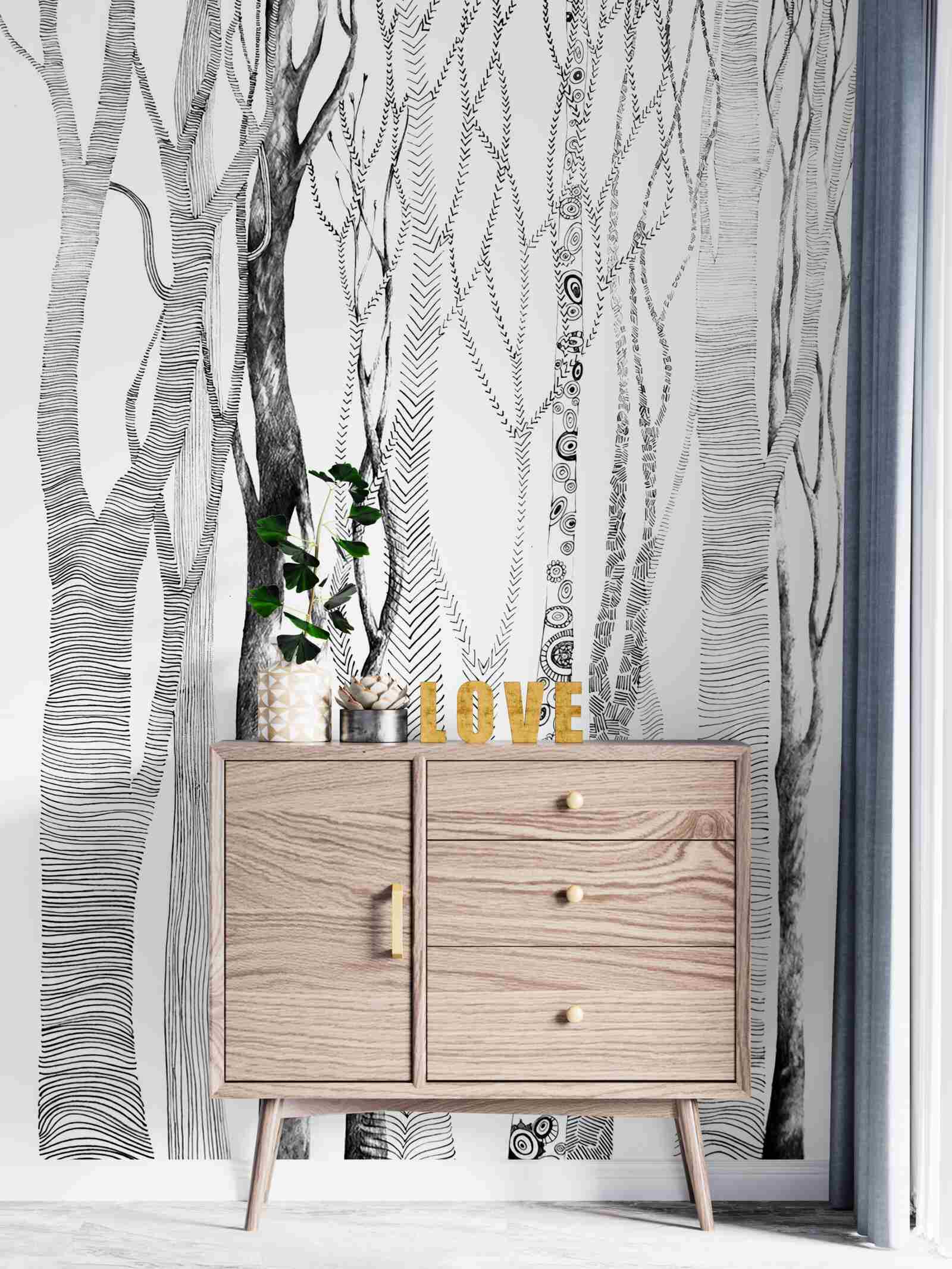 Fotobehang patroon van berken in het bos, naadloos