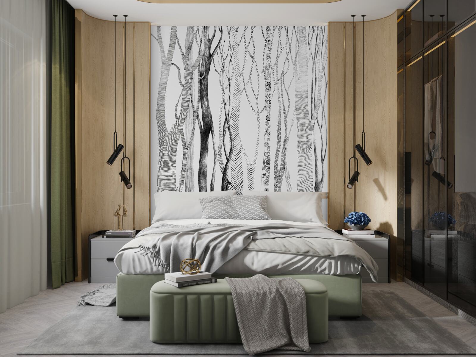 Fotobehang patroon van berken in het bos, naadloos