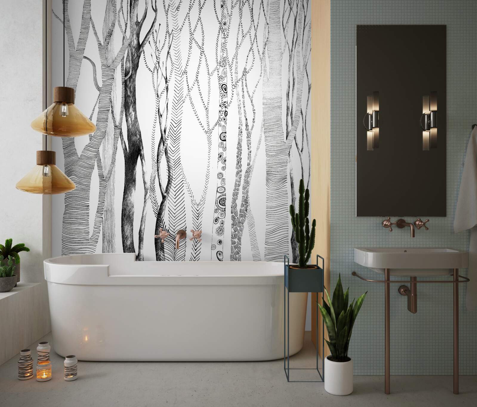 Fotobehang patroon van berken in het bos, naadloos