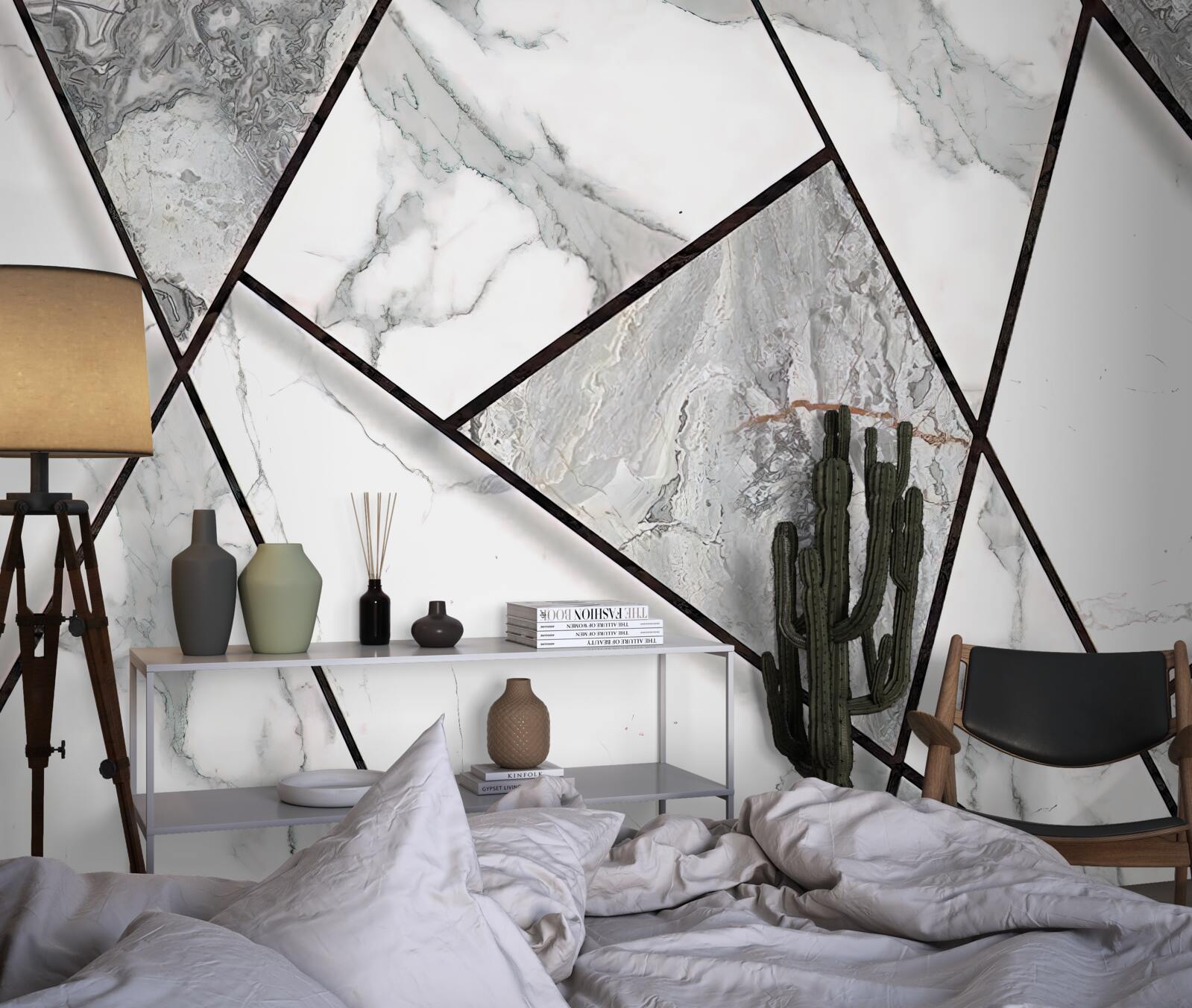 Fotobehang marmeren tegels in zwart en wit