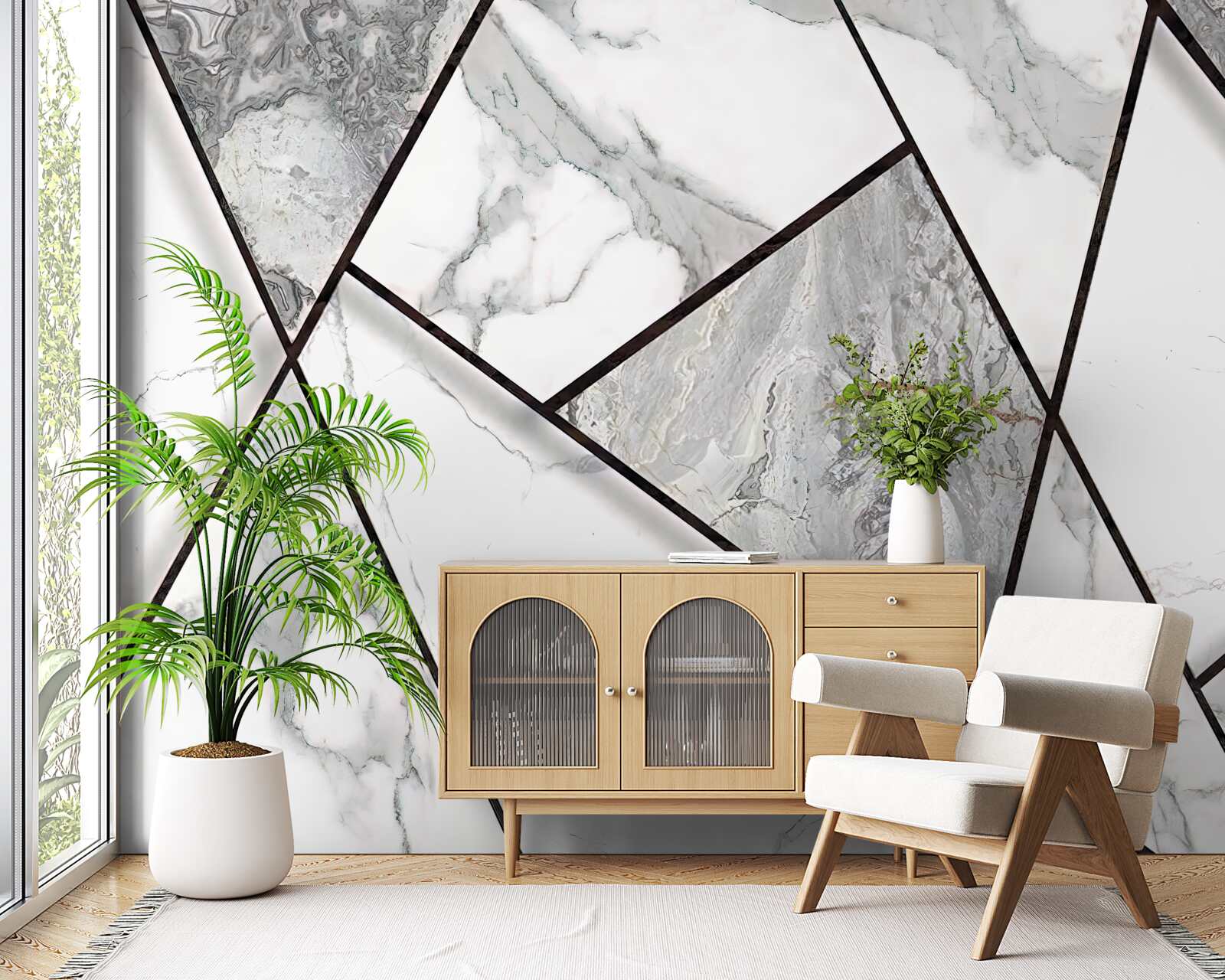 Fotobehang marmeren tegels in zwart en wit