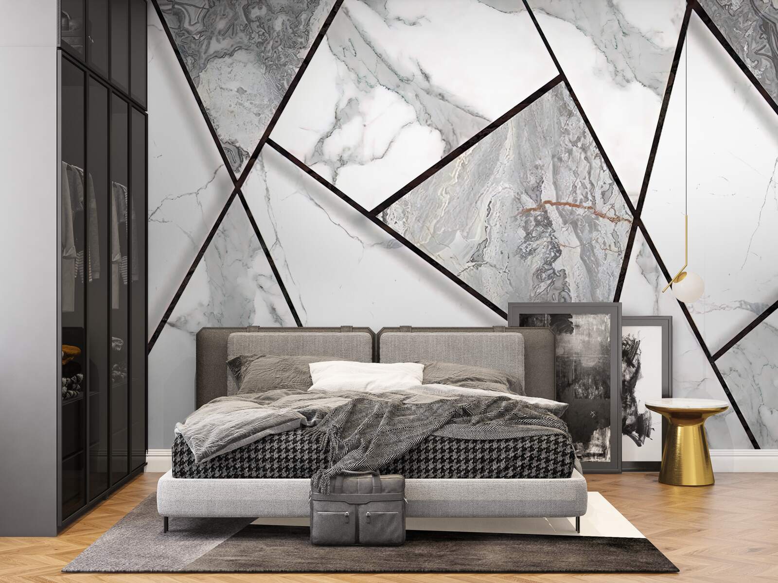 Fotobehang marmeren tegels in zwart en wit