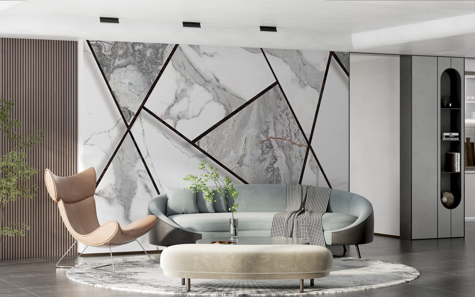 Fotobehang marmeren tegels in zwart en wit