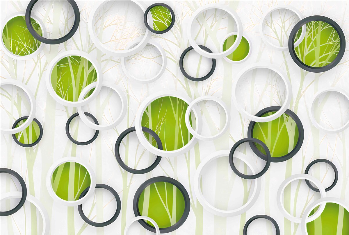 Fotobehang wielen in wit en zwart met een groene tint