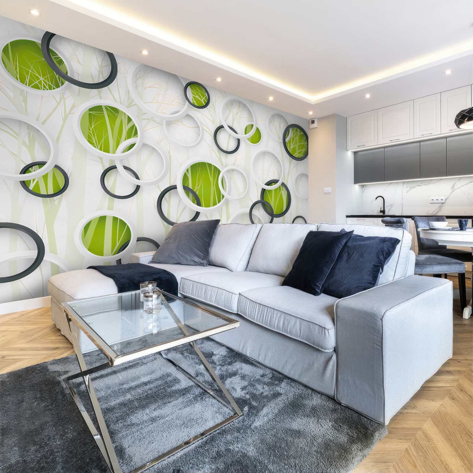 Fotobehang wielen in wit en zwart met een groene tint