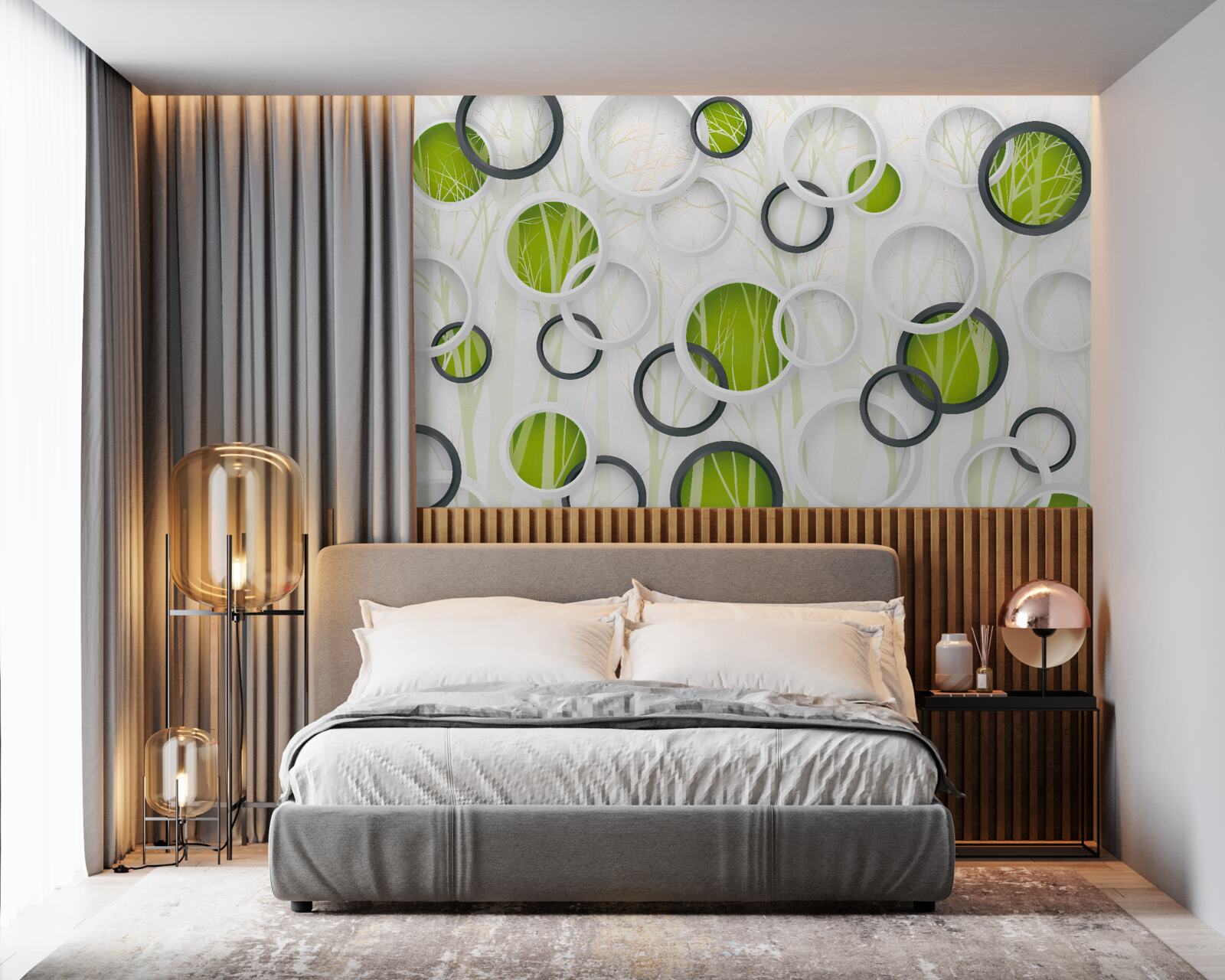 Fotobehang wielen in wit en zwart met een groene tint