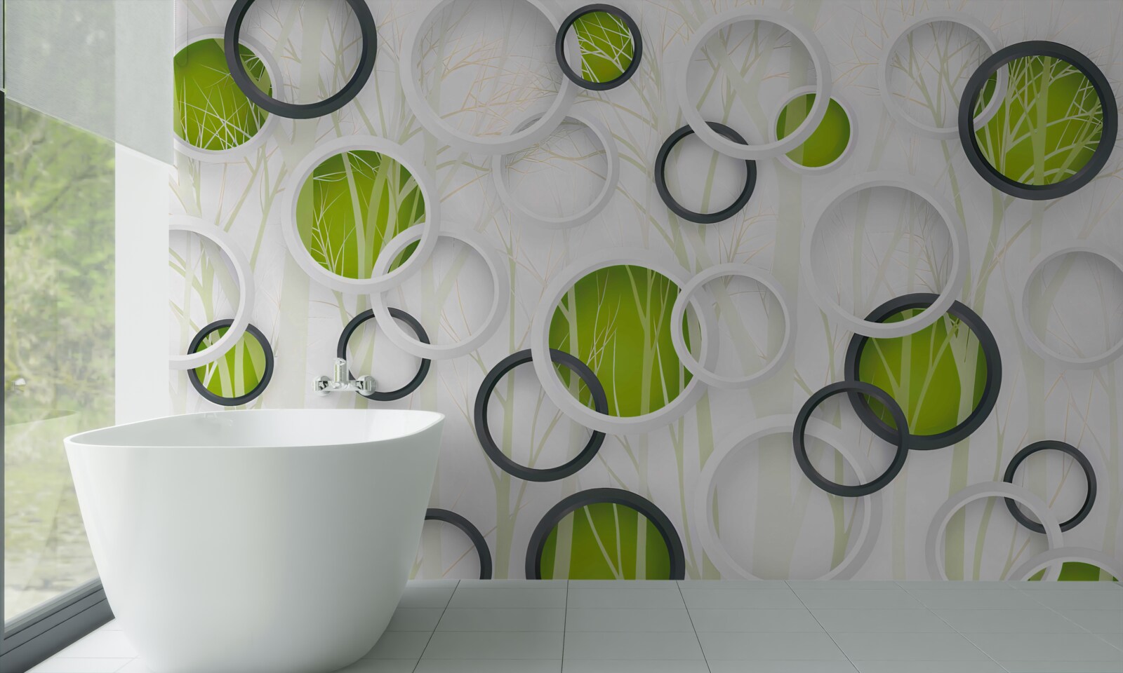 Fotobehang wielen in wit en zwart met een groene tint