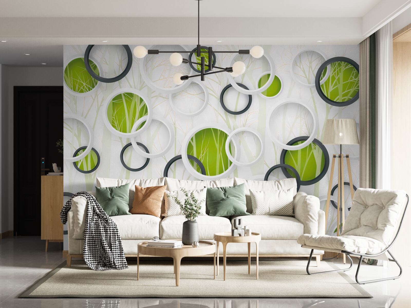 Fotobehang wielen in wit en zwart met een groene tint