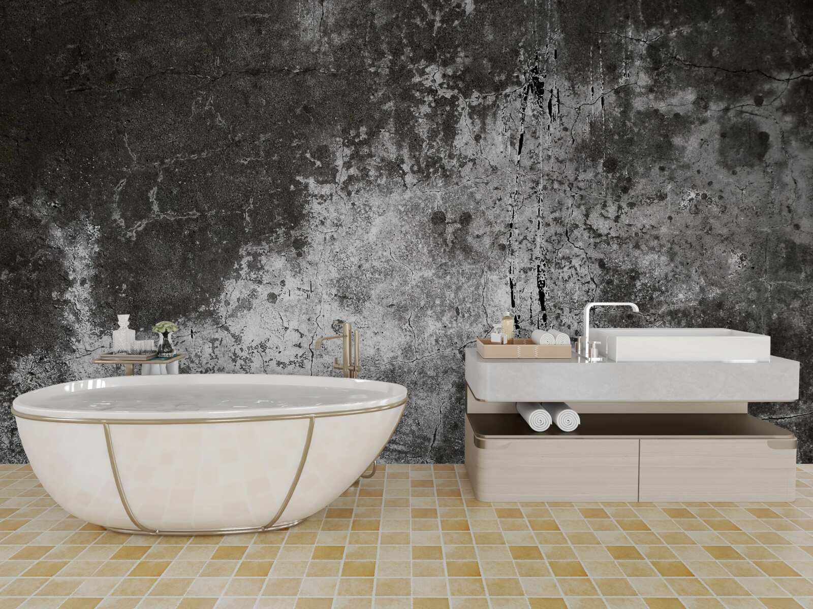 Fotobehang oude grijze muur