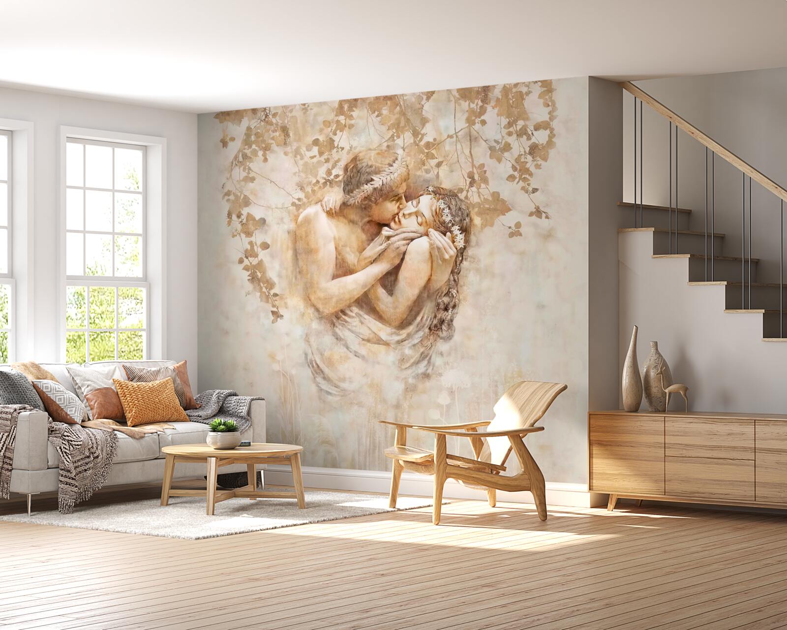 Fotobehang jonge man kust meisje