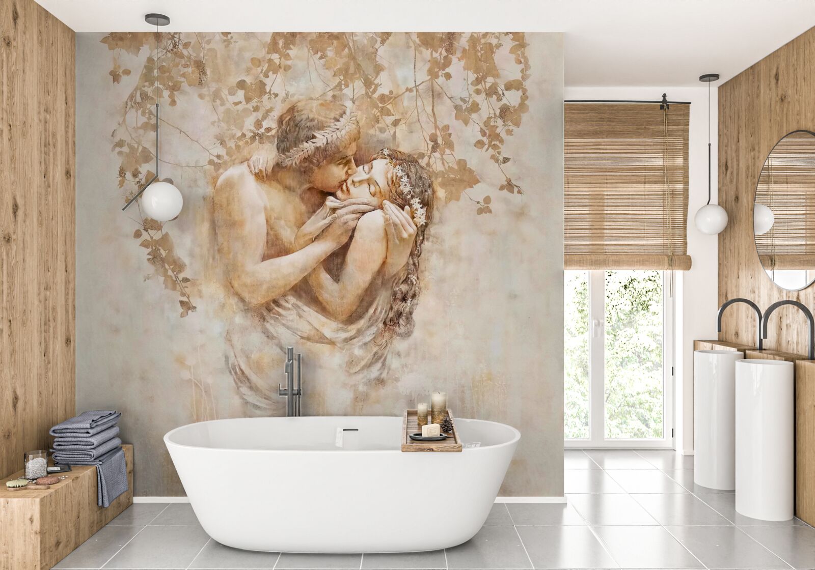 Fotobehang jonge man kust meisje