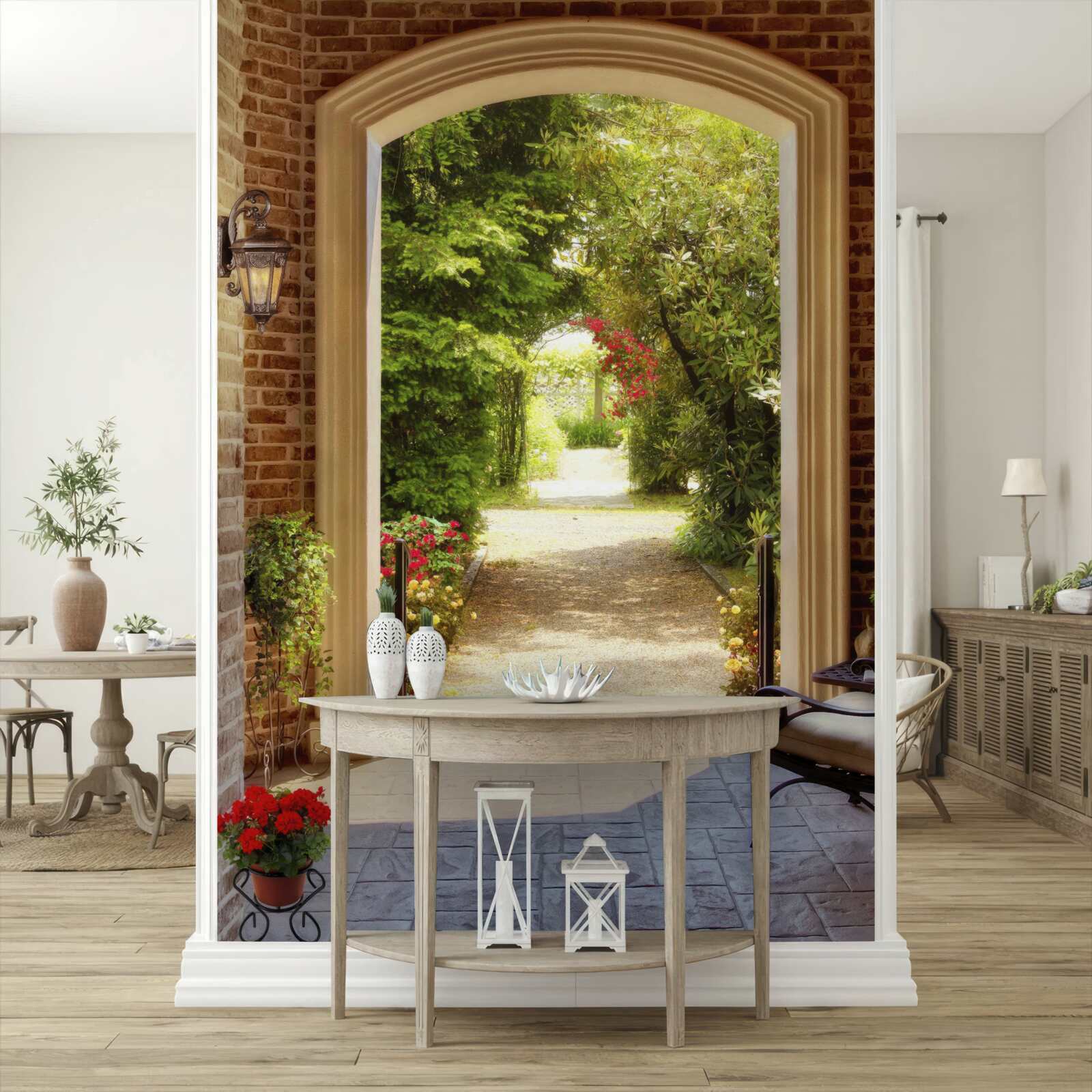 Fotobehang bank naast de boog