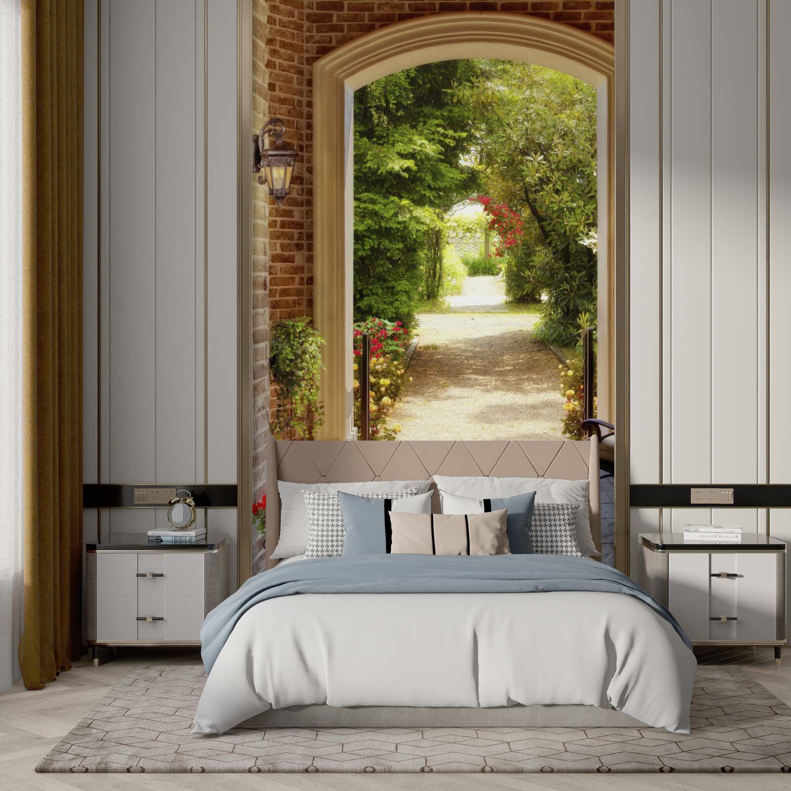 Fotobehang bank naast de boog