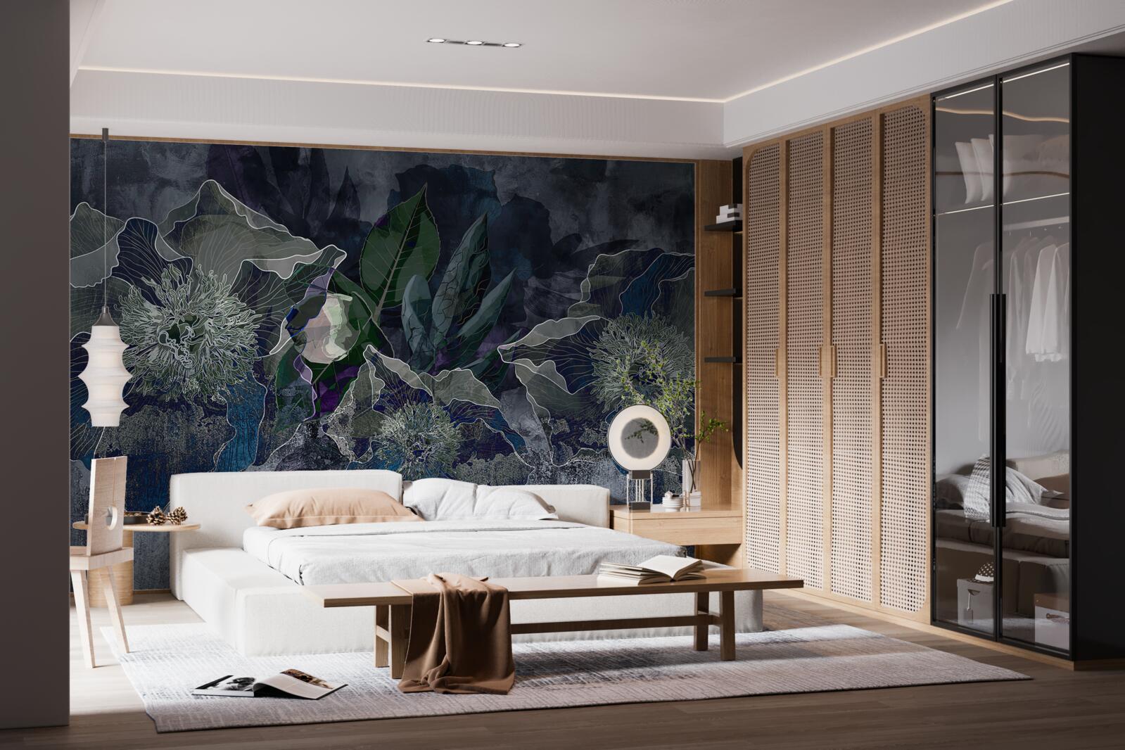 Fotobehang bloemen geschilderd in aquarel op een grijze ondergrond