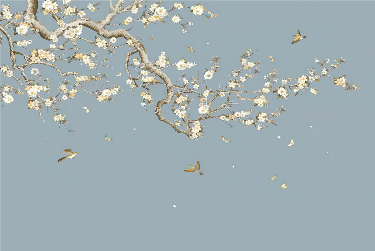 Fotobehang stam met kleine bloemen