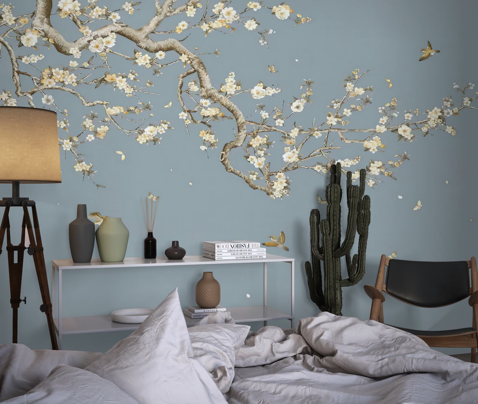 Fotobehang stam met kleine bloemen