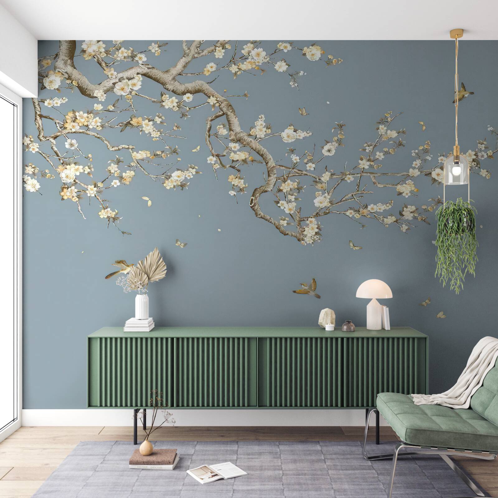 Fotobehang stam met kleine bloemen