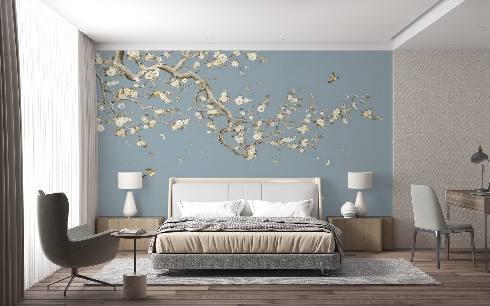 Fotobehang stam met kleine bloemen