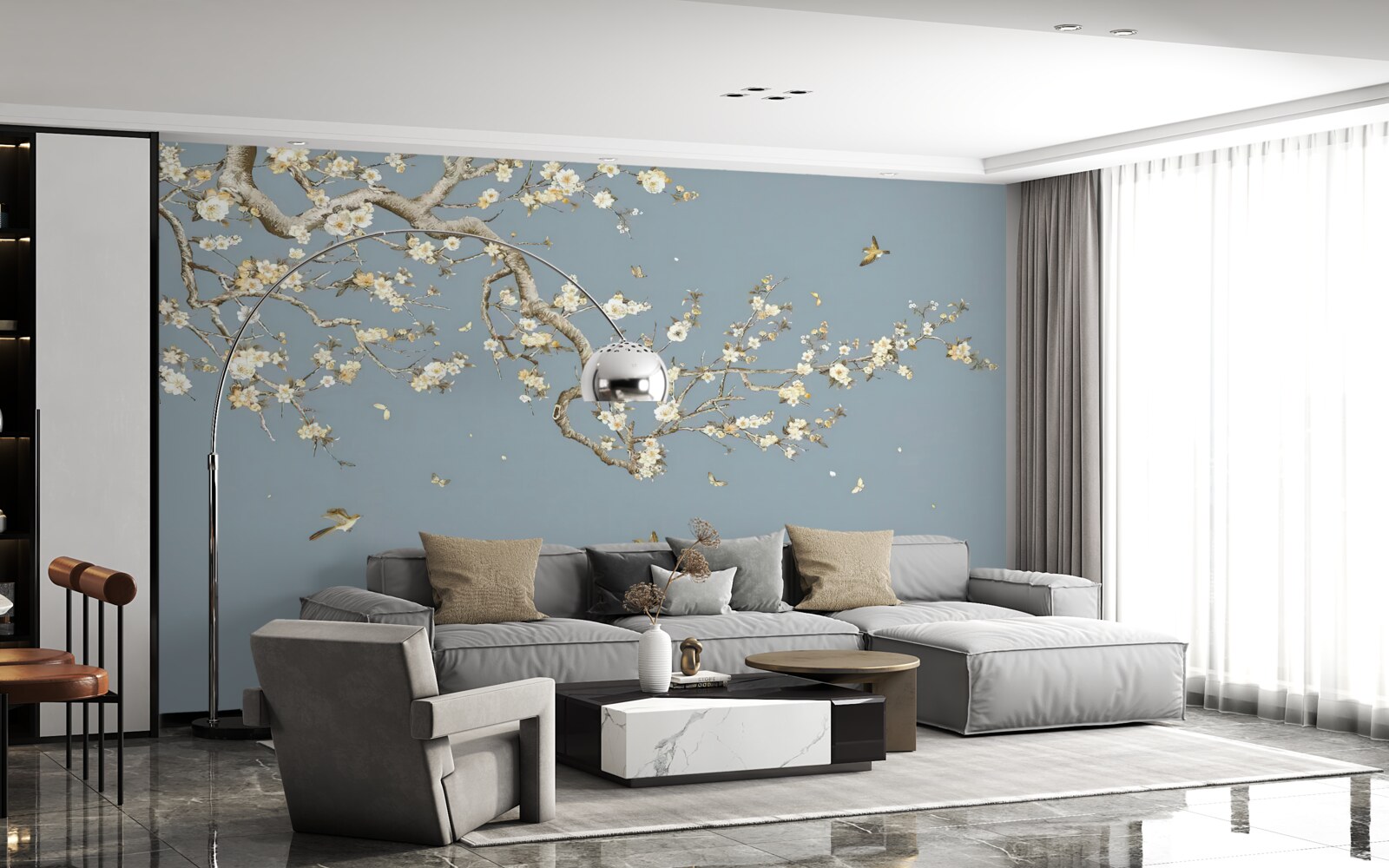 Fotobehang stam met kleine bloemen