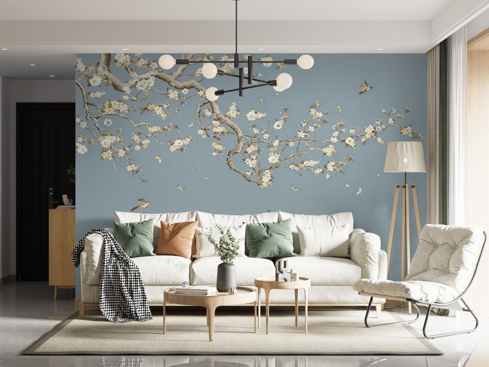 Fotobehang stam met kleine bloemen