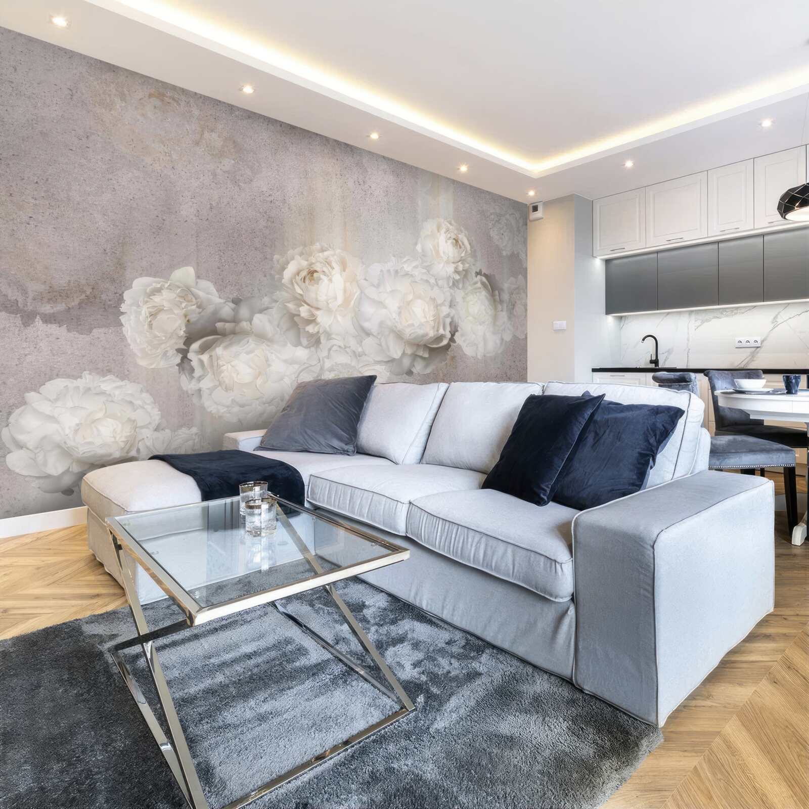 Fotobehang grote witte bloemen