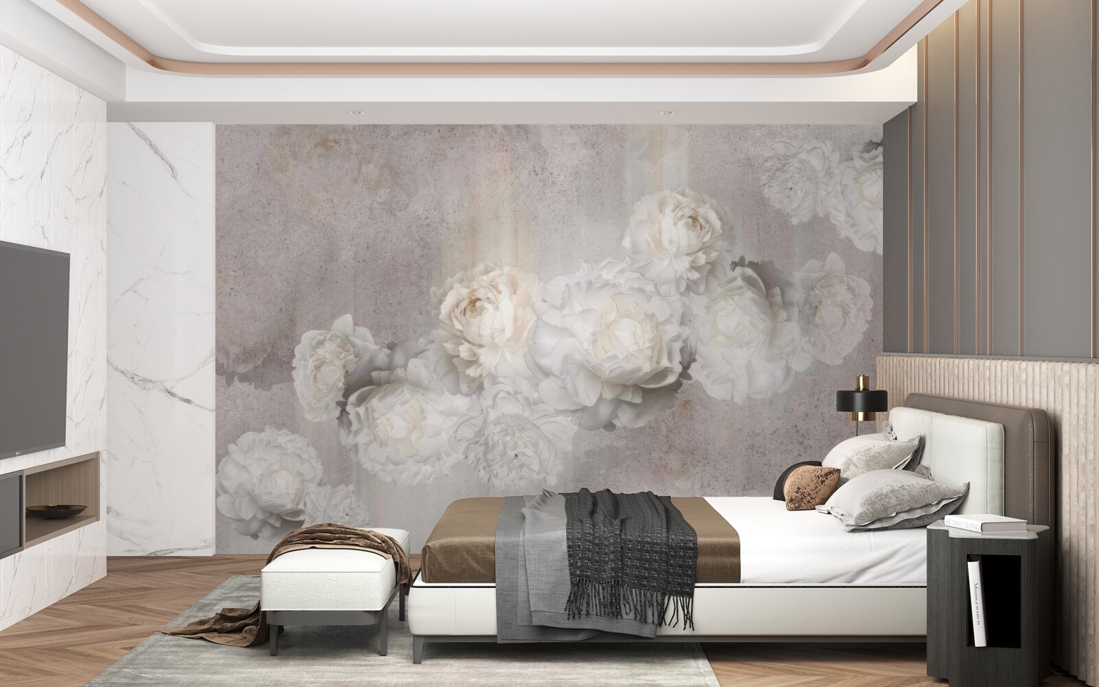 Fotobehang grote witte bloemen