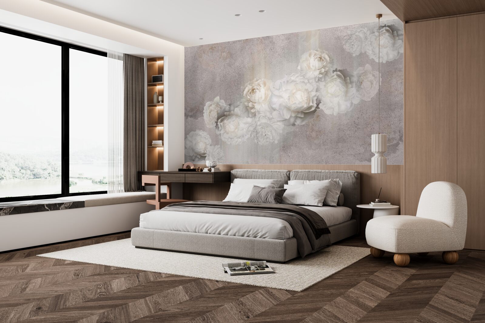 Fotobehang grote witte bloemen