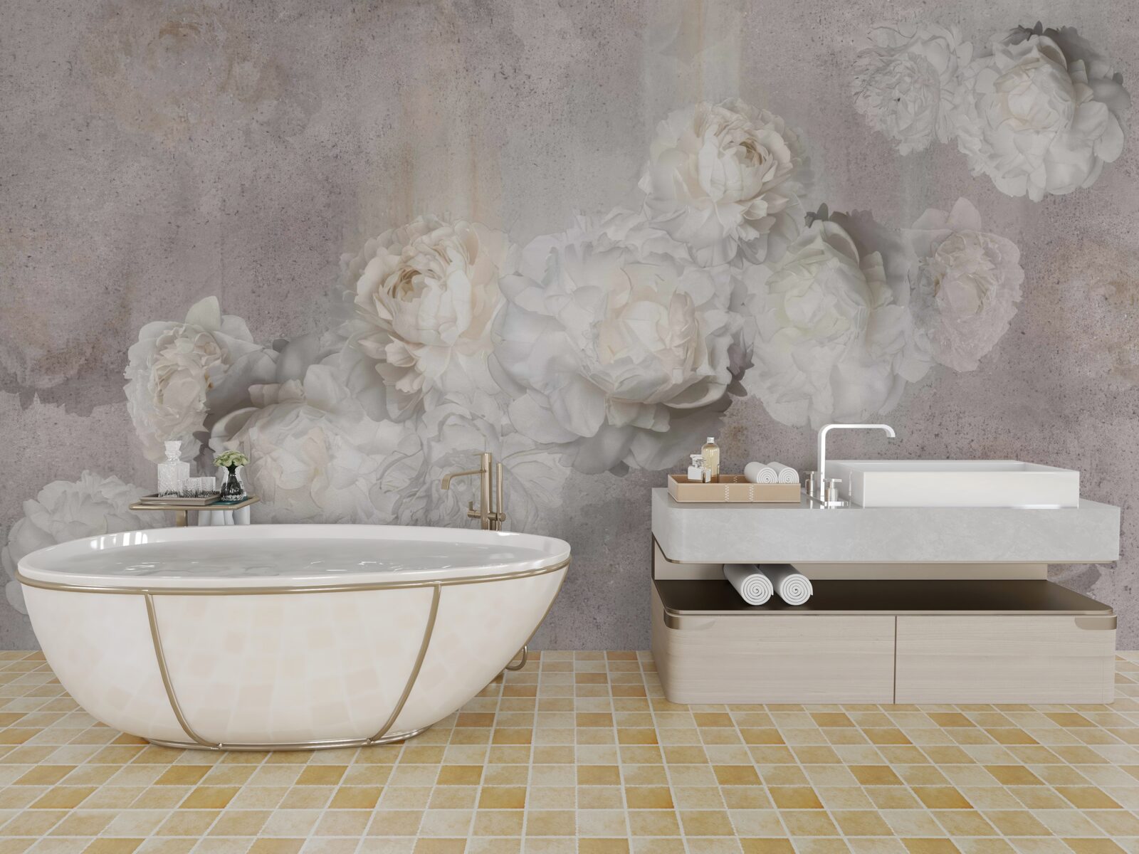 Fotobehang grote witte bloemen